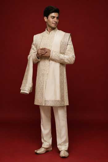 Sven Suits Off-White Embroidered Sherwani Set 