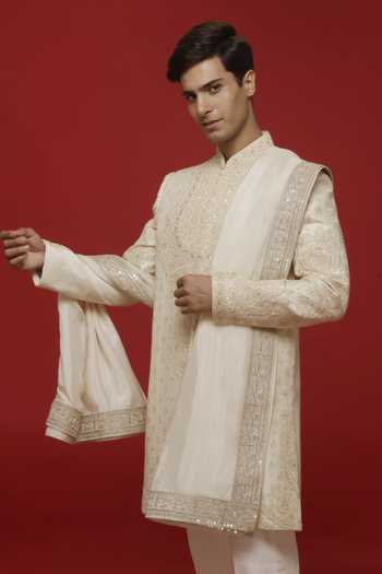 Buy Sven Suits Ivory Silk Embroidered Sherwani Set Online at Aza Fashions Buy_Sven Suits_Ivory Silk Embroidered Sherwani Set _Online_at_Aza_Fashions