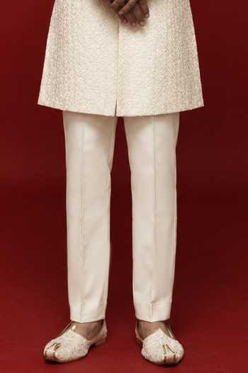Sven Suits_Ivory Silk Off-white Embroidered Sherwani And Pant Set _Online_at_Aza_Fashions