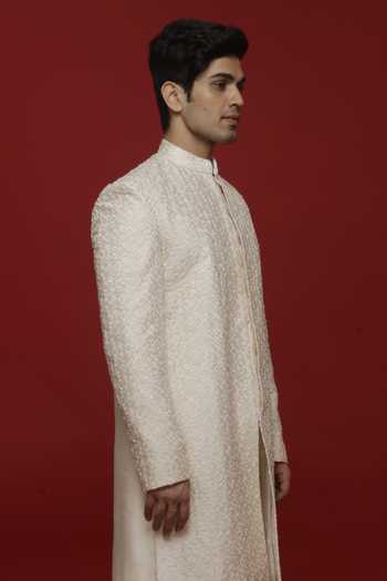 Sven Suits Off-White Embroidered Sherwani & Pant Set 