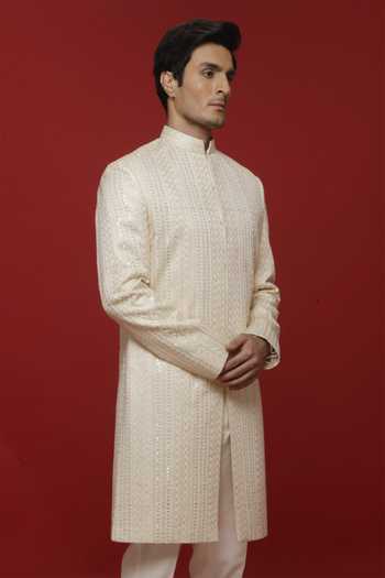 Sven Suits Off-White Embroidered Sherwani & Pant Set 
