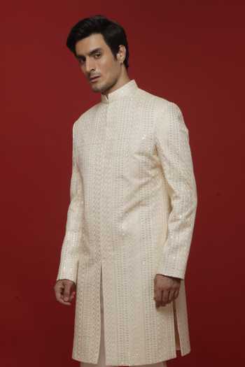 Buy Sven Suits Ivory Silk Off-white Embroidered Sherwani And Pant Set Online at Aza Fashions Buy_Sven Suits_Ivory Silk Off-white Embroidered Sherwani And Pant Set _Online_at_Aza_Fashions