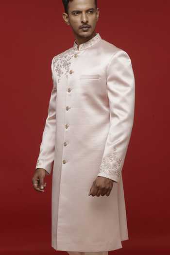 Buy Sven Suits Pink Silk, Satin Embroidered Sherwani Set Online at Aza Fashions Buy_Sven Suits_Pink Silk, Satin Embroidered Sherwani Set _Online_at_Aza_Fashions