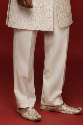 Sven Suits_Off White Silk Embroidered Sherwani Set _Online_at_Aza_Fashions