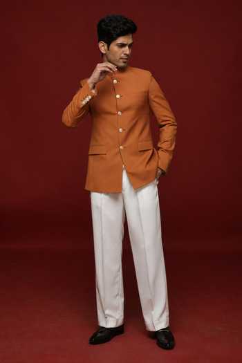 Sven Suits Orange Jodhpuri Bandhgala & Pant Set 