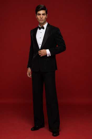 Sven Suits Tonal Embroidered Tuxedo Suit Set 