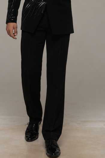 Sven Suits_Black Polyester Linear Embroidered Tuxedo Suit Set _Online_at_Aza_Fashions