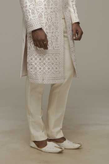Sven Suits_Off White Polyester Embroidered Sherwani Set _Online_at_Aza_Fashions