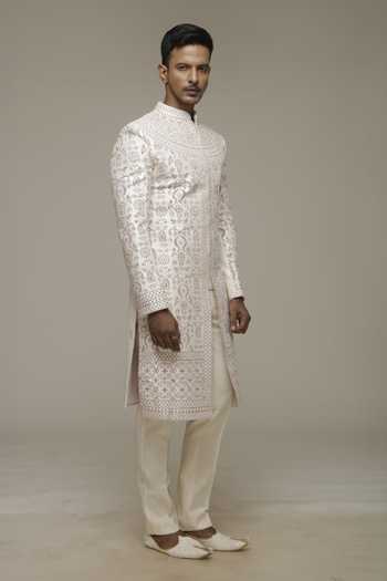 Sven Suits Off-White Embroidered Sherwani Set 