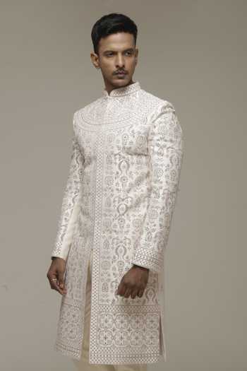 Sven Suits Off-White Embroidered Sherwani Set 