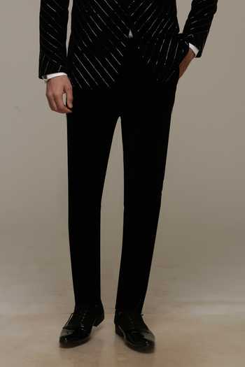 Sven Suits_Black Polyester Linear Cutdana Embroidered Tuxedo Suit Set _Online_at_Aza_Fashions