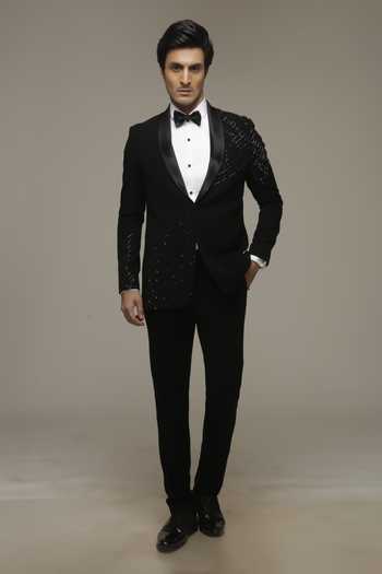 Sven Suits Black Embroidered Tuxedo Suit Set 