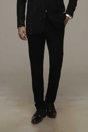 Sven Suits_Black Polyester Embroidered Tuxedo Suit Set _Online_at_Aza_Fashions