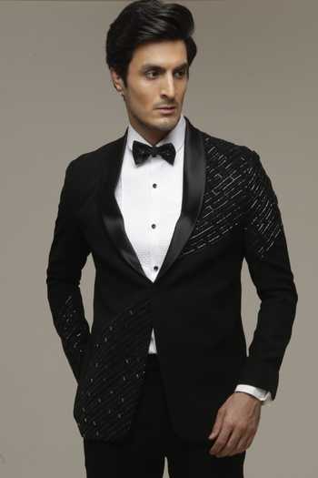 Sven Suits Black Embroidered Tuxedo Suit Set 