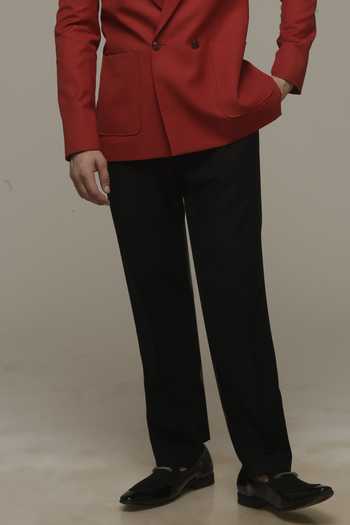 Sven Suits_Red Polyester Lapel Blazer And Pant Set _Online_at_Aza_Fashions
