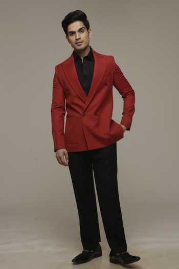 Sven Suits Red Lapel Blazer & Pant Set 