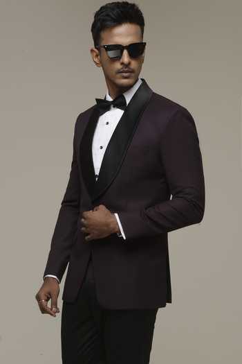 Sven Suits_Black Polyester Shawl Lapel Tuxedo Suit Set _Online_at_Aza_Fashions