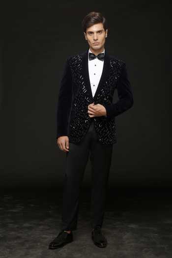 Sven Suits Geometric Embroidered Tuxedo Set 