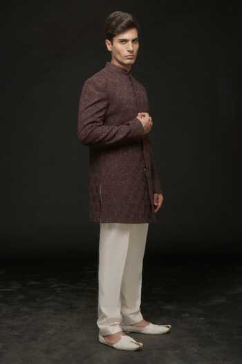 Sven Suits Geometric Embroidered Sherwani Set 