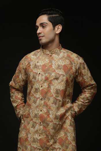 Buy_Sven Suits_Multi Color Polyester, Cotton Leafy Print Kurta And Pant Set _Online_at_Aza_Fashions