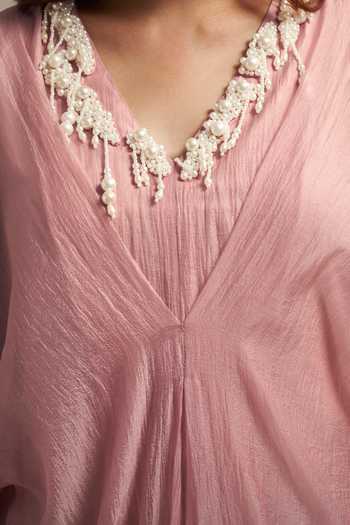 Savaaya Pink Tissue V-neck Halo Dress at Aza Fashions Savaaya_Pink Tissue V-neck Halo Dress _at_Aza_Fashions