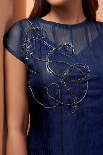 Shop_Savaaya_Blue Tissue Round Neck Lyra Handwork Midi Dress _Online_at_Aza_Fashions