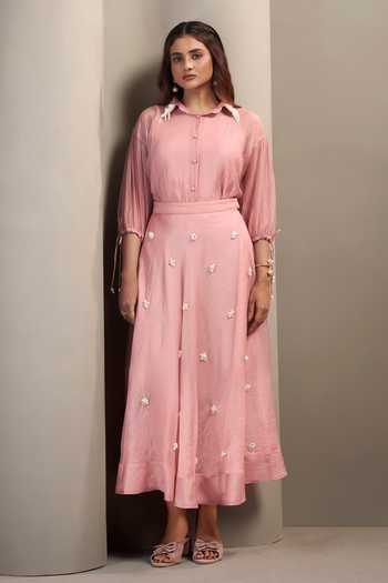 Savaaya Aria Collar Embellished Shirt & Skirt Set 