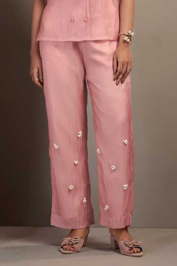 Buy_Savaaya_Pink Tissue Collared Neck Gleam Handwork Top And Pant Set _Online_at_Aza_Fashions