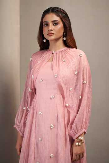 Savaaya_Pink Tissue Round , Keyhole Elowen Dress _Online_at_Aza_Fashions