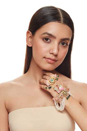 Raabta By Rahul Pink Dildar Palm Cuff And Ring Set Online at Aza Fashions Raabta By Rahul_Pink Dildar Palm Cuff And Ring Set _Online_at_Aza_Fashions