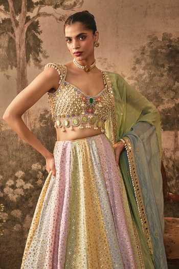 Buy Vana Ethnics Multi Color Silk, Organza, Tissue Sequins And Mirror Embroidered Lehenga Set Online at Aza Fashions Buy_Vana Ethnics_Multi Color Silk, Organza, Tissue Sequins And Mirror Embroidered Lehenga Set _Online_at_Aza_Fashions