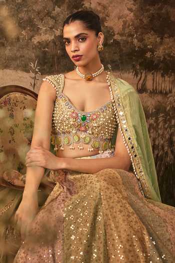 Vana Ethnics Multi Color Silk, Organza, Tissue Sequins And Mirror Embroidered Lehenga Set at Aza Fashions Vana Ethnics_Multi Color Silk, Organza, Tissue Sequins And Mirror Embroidered Lehenga Set _at_Aza_Fashions