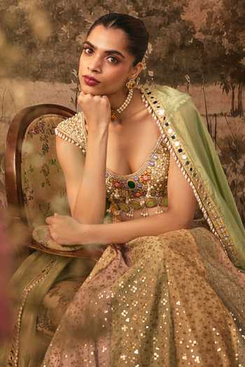 Buy Vana Ethnics Multi Color Silk, Organza, Tissue Sequins And Mirror Embroidered Lehenga Set Buy_Vana Ethnics_Multi Color Silk, Organza, Tissue Sequins And Mirror Embroidered Lehenga Set