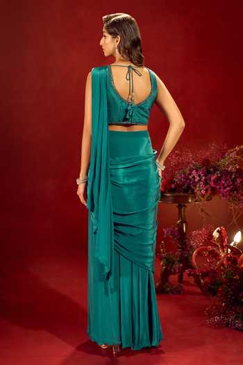Samyukta Singhania Pre-Draped Saree With Embroidered Blouse 