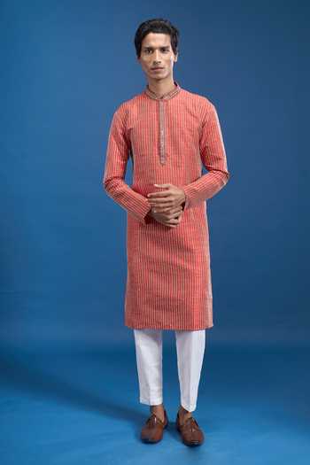 Shop Arihant Rai Sinha Red Cotton, Polyester Embroidered Kurta And Pyjama Set Online at Aza Fashions Shop_Arihant Rai Sinha_Red Cotton, Polyester Embroidered Kurta And Pyjama Set _Online_at_Aza_Fashions
