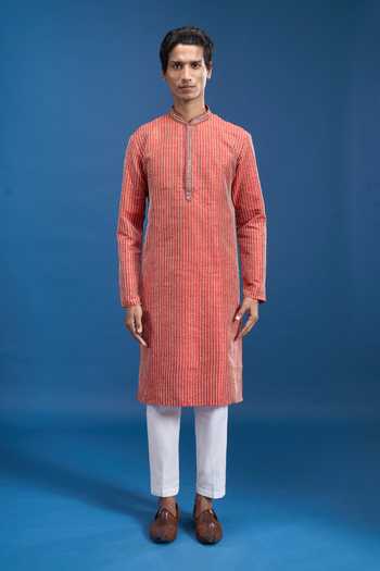 Buy Arihant Rai Sinha Red Cotton, Polyester Embroidered Kurta And Pyjama Set Buy_Arihant Rai Sinha_Red Cotton, Polyester Embroidered Kurta And Pyjama Set