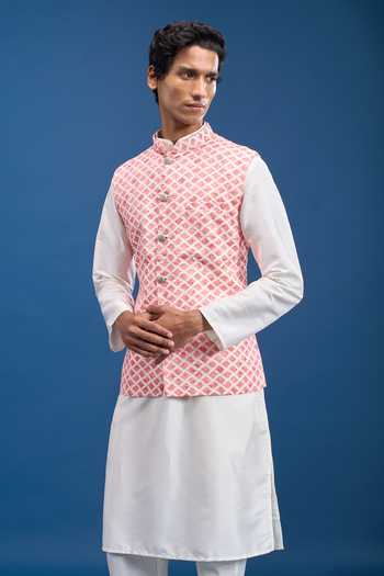 Buy Arihant Rai Sinha Pink Cotton Embroidery Geometric Motif Bundi Online at Aza Fashions Buy_Arihant Rai Sinha_Pink Cotton Embroidery Geometric Motif Bundi _Online_at_Aza_Fashions