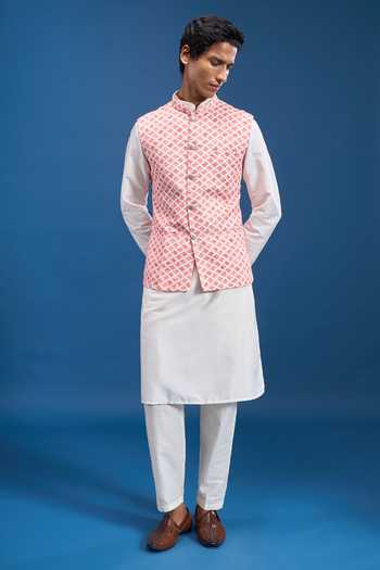 Buy Arihant Rai Sinha Pink Cotton Embroidery Geometric Motif Bundi Buy_Arihant Rai Sinha_Pink Cotton Embroidery Geometric Motif Bundi