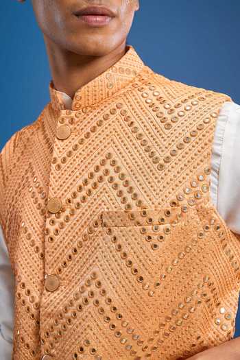 Buy Arihant Rai Sinha Orange Polyester Mirror Embroidered Nehru Jacket Online at Aza Fashions Buy_Arihant Rai Sinha_Orange Polyester Mirror Embroidered Nehru Jacket _Online_at_Aza_Fashions