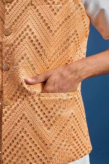 Buy Arihant Rai Sinha Orange Polyester Mirror Embroidered Nehru Jacket Buy_Arihant Rai Sinha_Orange Polyester Mirror Embroidered Nehru Jacket