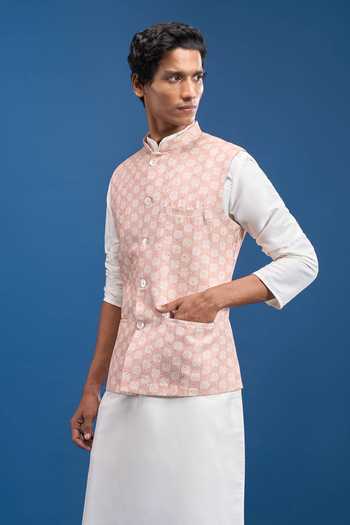 Buy Arihant Rai Sinha Peach Polyester Printed Nehru Jacket Online at Aza Fashions Buy_Arihant Rai Sinha_Peach Polyester Printed Nehru Jacket _Online_at_Aza_Fashions