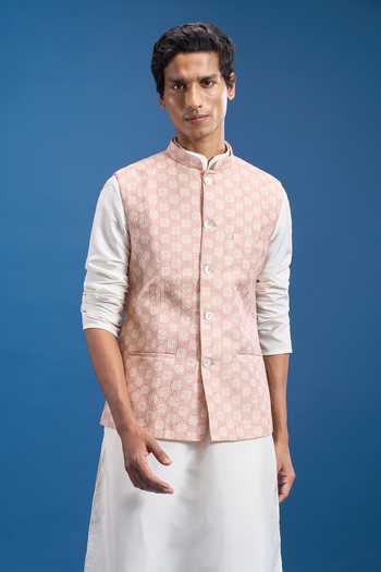 Buy Arihant Rai Sinha Peach Polyester Printed Nehru Jacket Buy_Arihant Rai Sinha_Peach Polyester Printed Nehru Jacket
