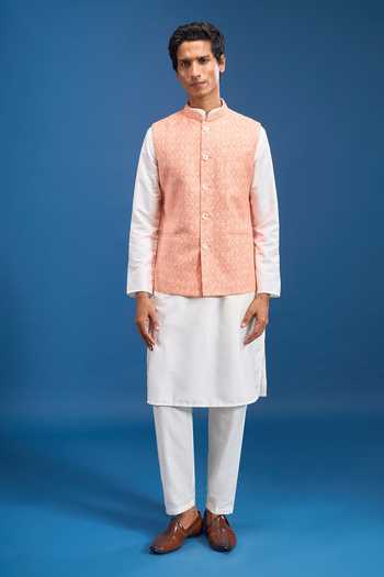 Arihant Rai Sinha Orange Polyester Printed Bundi Online at Aza Fashions Arihant Rai Sinha_Orange Polyester Printed Bundi _Online_at_Aza_Fashions
