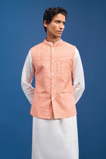 Arihant Rai Sinha Orange Polyester Printed Bundi at Aza Fashions Arihant Rai Sinha_Orange Polyester Printed Bundi _at_Aza_Fashions