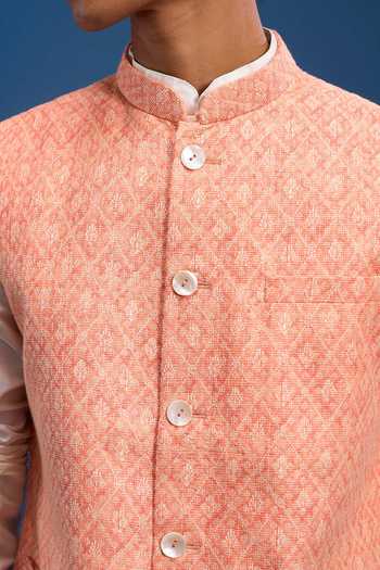 Buy Arihant Rai Sinha Orange Polyester Printed Bundi Buy_Arihant Rai Sinha_Orange Polyester Printed Bundi