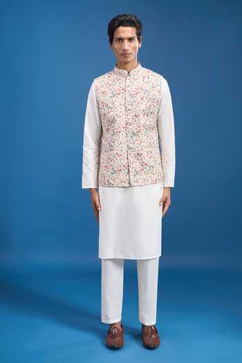 Buy Arihant Rai Sinha Cream Polyester Floral Print Bundi Online at Aza Fashions Buy_Arihant Rai Sinha_Cream Polyester Floral Print Bundi _Online_at_Aza_Fashions
