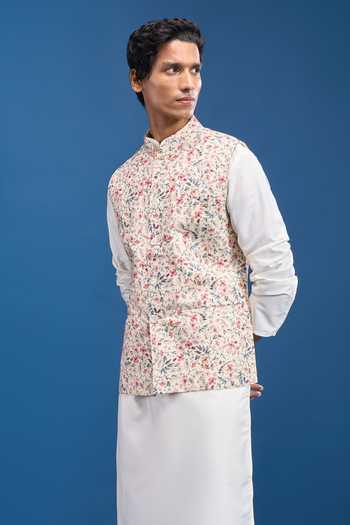 Buy Arihant Rai Sinha Cream Polyester Floral Print Bundi Buy_Arihant Rai Sinha_Cream Polyester Floral Print Bundi