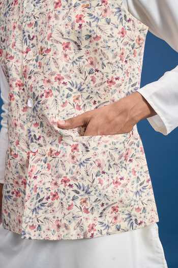 Shop Arihant Rai Sinha Cream Polyester Floral Print Bundi Shop_Arihant Rai Sinha_Cream Polyester Floral Print Bundi