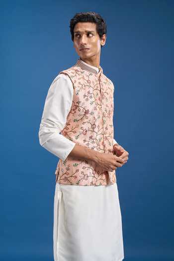 Shop Arihant Rai Sinha Pink Silk Embroidery Floral Bundi Online at Aza Fashions Shop_Arihant Rai Sinha_Pink Silk Embroidery Floral Bundi _Online_at_Aza_Fashions