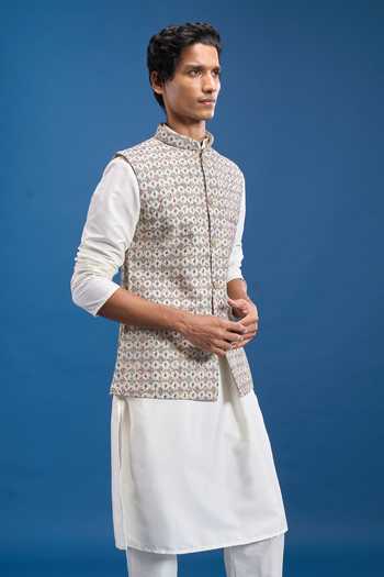 Buy Arihant Rai Sinha Grey Polyester, Viscose Printed Bundi Online at Aza Fashions Buy_Arihant Rai Sinha_Grey Polyester, Viscose Printed Bundi _Online_at_Aza_Fashions